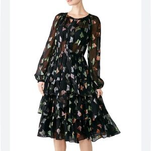 The Kooples Sheer Jumper Dress Black Butterfly Print